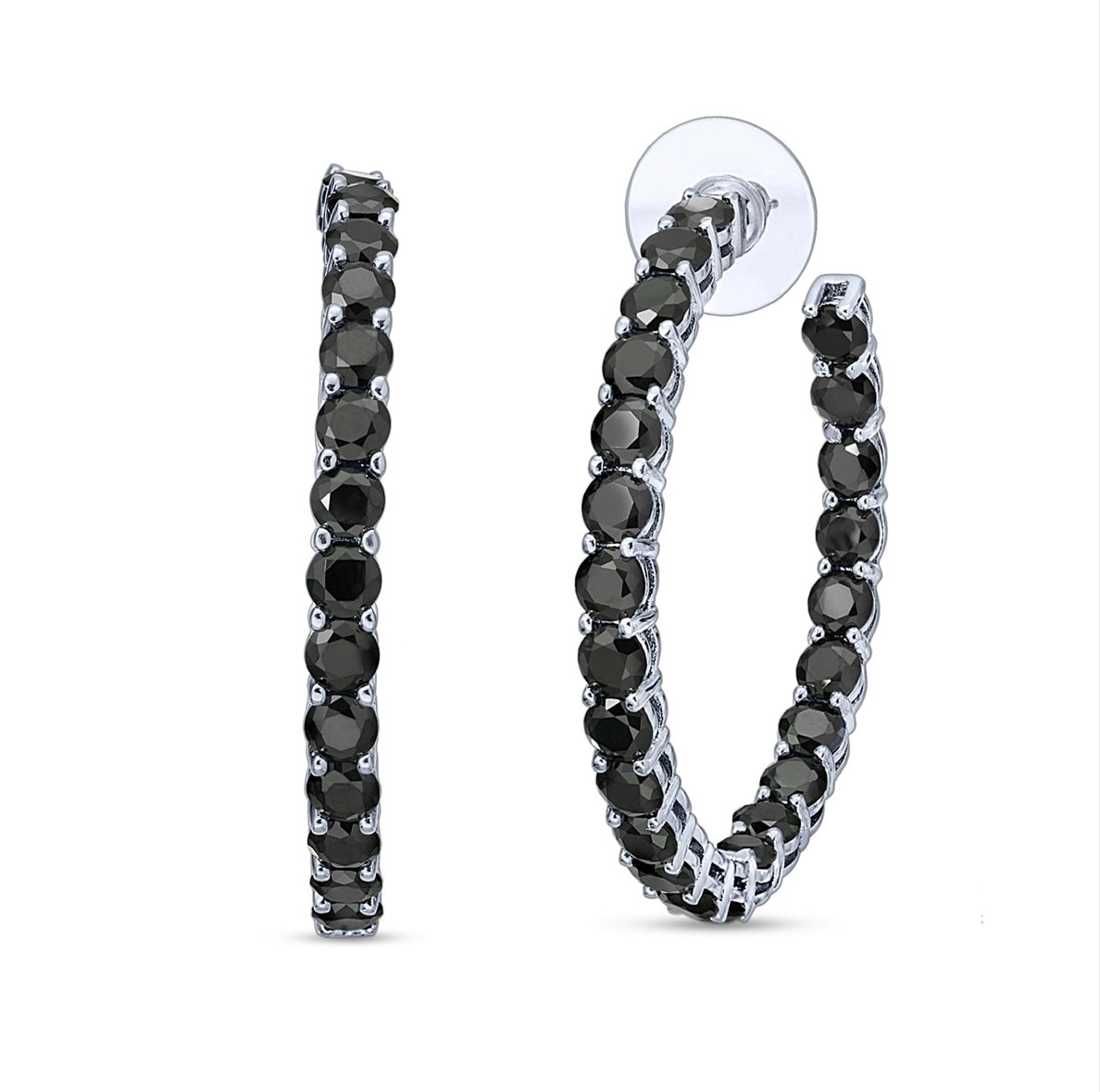 Jet Black Crystal Hoops