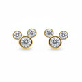 Gold mouse earring studs with clear gemstones on a white background