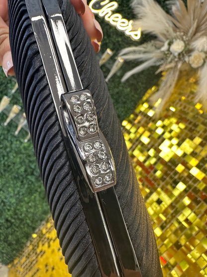 Satin black evening clutch