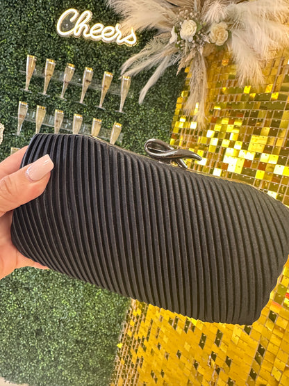 Satin black evening clutch