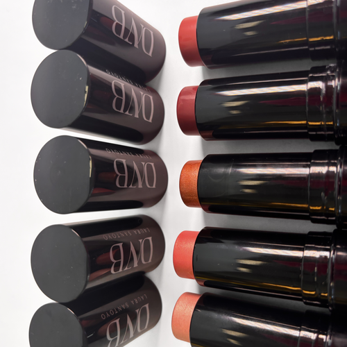 Set of lipsticks with visible brand name on a white background