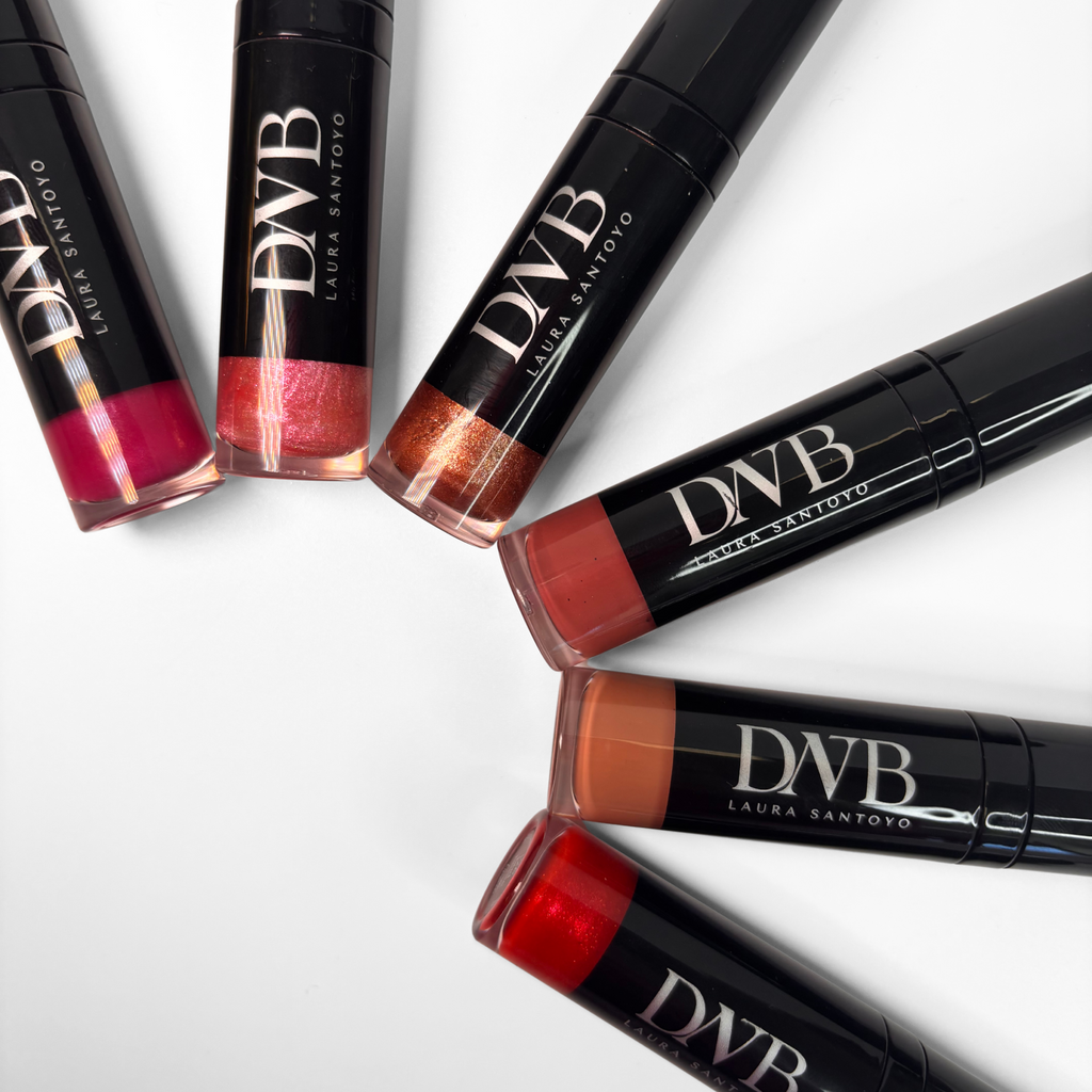 Lipstick tubes with DVB branding on a white background
