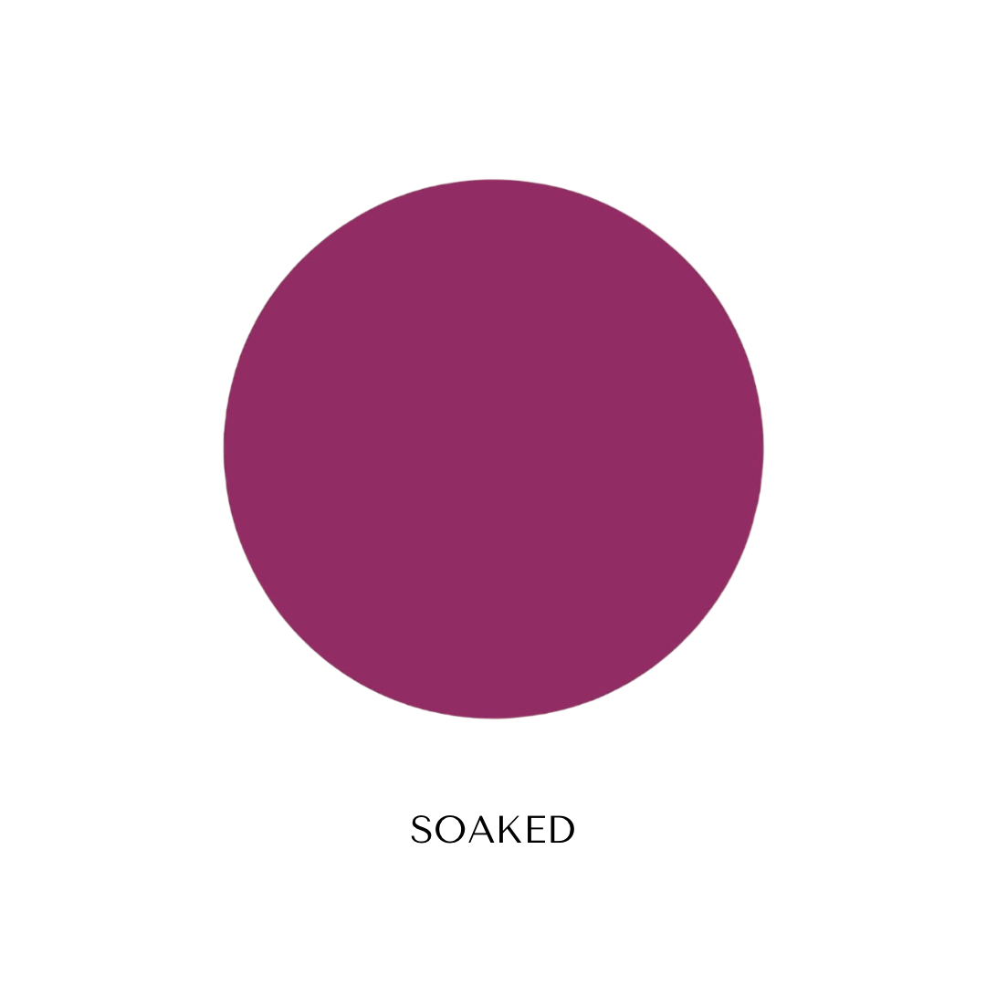 Solid purple color swatch labeled 'SOAKED' on a white background