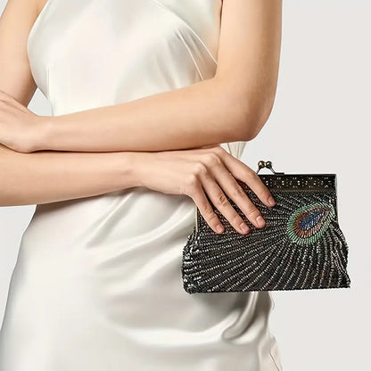 peacock clutch purse black